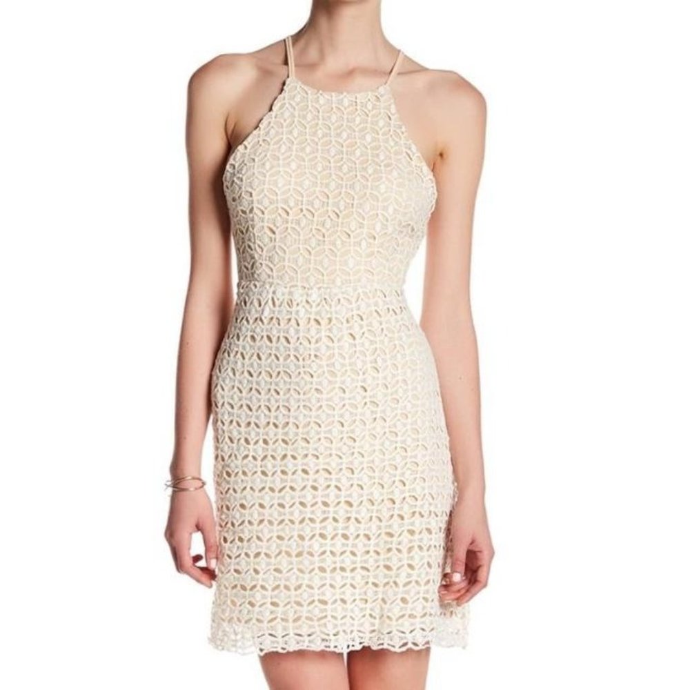 {Rarely Worn} White + Cream High Neck Crochet Dress